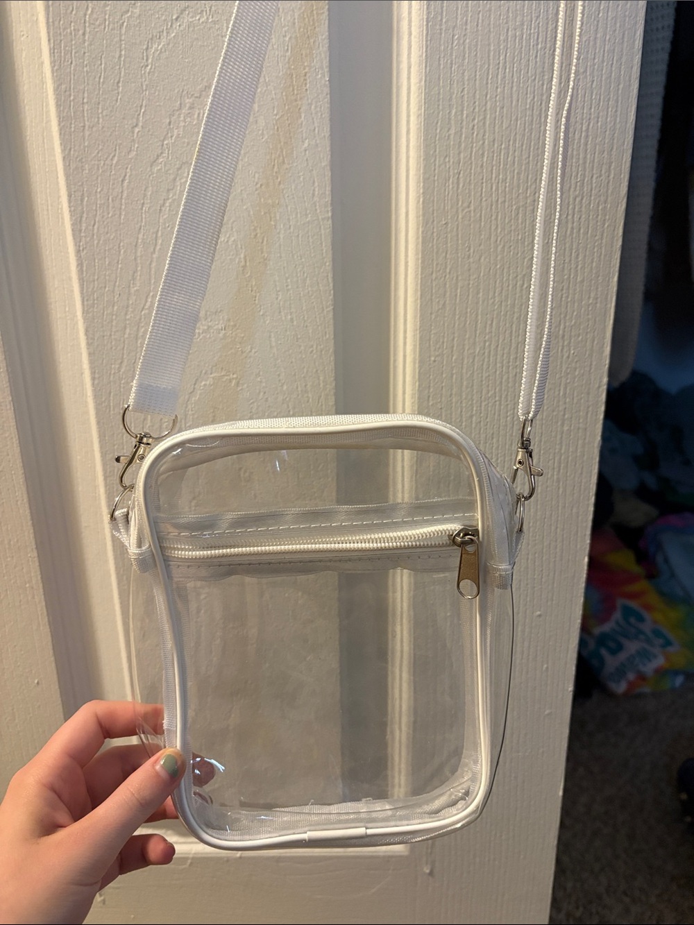 Clear White Crossbody Bag with Zip Pocket